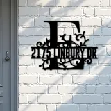Custom Metal Floral Monogram Split Letter E Metal Address Sign House number Hanging Address Plaque Yard Sign Outdoor decor