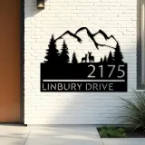 Custom Metal Deer couple mountain scene Metal Address Sign, House number, Outdoor Number Signage, Yard Sign Address Plate