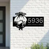 Custom Metal Alien UFO bigfoot sasquatch Metal Address Sign, House number, Outdoor Number Signage, Yard Sign Address Plate
