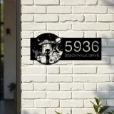Custom Metal Alien on the Desert UFO Metal Address Sign House number Hanging Address Plaque Yard Sign Outdoor