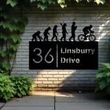 Custom Metal Cycling evolution Bicycle rider Metal Address Sign, House number, Outdoor Number Signage, Yard Sign Address Plate