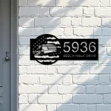 Custom Metal Collage harvester US flag Farmer Metal Address Sign Custom House number Hanging Address Plaque Yard Sign Outdoor