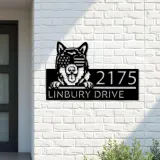 Custom Metal Alaskan Malamute dog US glasses Metal Address Sign House number Hanging Address Plaque Yard Sign Outdoor decor