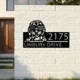 Custom Metal Old English Sheepdog US flag glasses Metal Address Sign House number Hanging Address Plaque Yard Outdoor decor