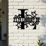 Custom Metal Floral Monogram Split Letter L Metal Address Sign House number Hanging Address Plaque Yard Sign Outdoor decor
