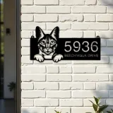 Custom Metal Savannah Cute peeking cat kitten Metal Address Sign, House number, Outdoor Number Signage, Yard Sign Address Plate