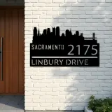 Custom Metal Sacramento city skyline Metal Address Sign Hanging Address Plaque house number Yard Outdoor Sign