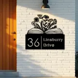 Custom Metal Floral book book lover reading Metal Address Sign, House number, Outdoor Number Signage, Yard Sign Address Plate