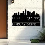 Custom Metal Detroit city skyline Metal Address Sign Hanging Address Plaque house number Yard Outdoor Sign