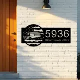 Custom Metal Collage harvester US flag Farmer Metal Address Sign Custom House number Hanging Address Plaque Yard Sign Outdoor