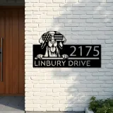 Custom Metal Vizsla dog US flag glasses Metal Address Sign House number Hanging Address Plaque Yard Sign Outdoor decor