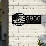 Custom Metal Airplane jet on US flag Metal Address Sign House number Hanging Address Plaque Yard Sign Outdoor