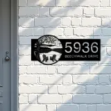 Custom Metal Tree Dock on Lake Scene Sunset Metal Address Sign Custom House number Hanging Address Plaque Yard Sign Outdoor