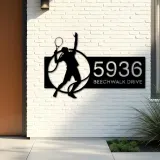 Custom Metal Tennis player Metal Address Sign, House number, Outdoor Number Signage, Yard Sign Address Plate