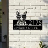 Custom Metal Bull Terrier dog US flag glasses Metal Address Sign House number Hanging Address Plaque Yard Sign Outdoor decor