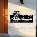 Custom Metal American Pitbull dog US glasses Metal Address Sign House number Hanging Address Plaque Yard Sign Outdoor decor