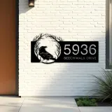 Custom Metal Raven Crow Halloween Wreath Metal Address Sign, House number, Outdoor Number Signage, Yard Sign Address Plate