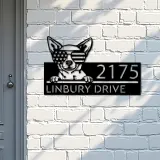 Custom Metal Chihuahua dog US flag glasses Metal Address Sign House number Hanging Address Plaque Yard Sign Outdoor decor