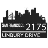 Custom Metal San Francisco city skyline Metal Address Sign Hanging Address Plaque house number Yard Outdoor Sign