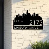 Custom Metal Omaha city skyline Metal Address Sign Hanging Address Plaque house number Yard Outdoor Sign