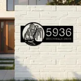Custom Metal Scene with willow tree river Metal Address Sign, House number, Outdoor Number Signage, Yard Sign Address Plate