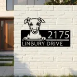 Custom Metal Whippet Dog Cute puppy Metal Address Sign House number Hanging Address Plaque Yard Sign Outdoor decor
