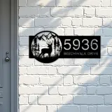 Custom Metal Deer forest scene wild life Metal Address Sign, House number, Outdoor Number Signage, Yard Sign Address Plate
