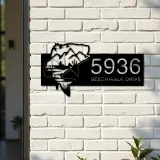 Custom Metal Bass fishing fisherman Metal Address Sign, House number, Outdoor Number Signage, Yard Sign Address Plate002
