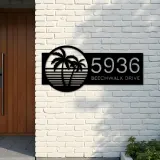 Custom Metal Palm tree sunset Metal Address Sign, House number, Outdoor Number Signage, Yard Sign Address Plate
