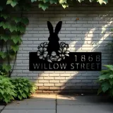 Custom Metal Rabbit Easter egg Bunny Metal Address Sign, House number, Outdoor Number Signage, Yard Sign Address Plate