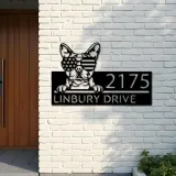 Custom Metal Boston terrier dog US flag glasses Metal Address Sign House number Hanging Address Plaque Yard Sign Outdoor decor