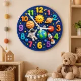 Outer Space Astronaut Kids Room Wall Clock