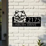 Custom Metal Pomeranian dog Cute puppy Metal Address Sign House number Hanging Address Plaque Yard Sign Outdoor decor