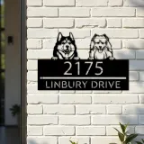 Custom Metal Husky and samoyed dog Puppy Metal Address Sign House number Hanging Address Plaque Yard Sign Outdoor decor