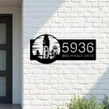 Custom Metal Lighthouse and ship sea adventure Metal Address Sign, House number, Outdoor Number Signage, Yard Sign Address Plate