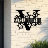 Custom Metal Floral Monogram Split Letter V Metal Address Sign House number Hanging Address Plaque Yard Sign Outdoor decor