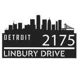 Custom Metal Detroit city skyline Metal Address Sign Hanging Address Plaque house number Yard Outdoor Sign