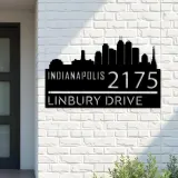 Custom Metal Indianapolis city skyline Metal Address Sign Hanging Address Plaque house number Yard Outdoor Sign
