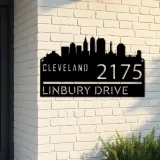 Custom Metal Cleveland city skyline Metal Address Sign Hanging Address Plaque house number Yard Outdoor Sign