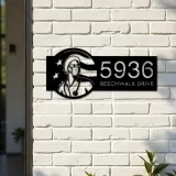 Custom Metal Nurse Looking Up USA Flag Metal Address Sign, House number, Outdoor Number Signage, Yard Sign Address Plate