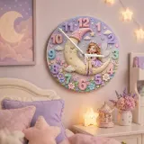 Magical Fairy on Moon Kids Room Wall Clock