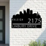 Custom Metal Raleigh city skyline Metal Address Sign Hanging Address Plaque house number Yard Outdoor Sign