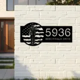Custom Metal Policeman police officer US Flag Metal Address Sign House number Hanging Address Plaque Yard Sign Outdoor
