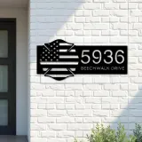 Custom Metal Fire department fireman US flag Metal Address Sign, House number, Outdoor Number Signage, Yard Sign Address Plate