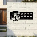 Custom Metal Alien on the Desert UFO Metal Address Sign House number Hanging Address Plaque Yard Sign Outdoor