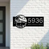 Custom Metal Palm Trees and Camper Van on Sea Beach Metal Address Sign, House number, Outdoor Number Signage, Yard Sign Address Plate