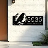 Custom Metal Crow Raven Metal Address Sign, House number, Outdoor Number Signage, Yard Sign Address Plate