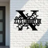Custom Metal Floral Monogram Split Letter X Metal Address Sign House number Hanging Address Plaque Yard Sign Outdoor decor