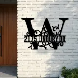 Custom Metal Floral Monogram Split Letter W Metal Address Sign House number Hanging Address Plaque Yard Sign Outdoor decor