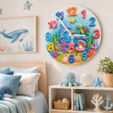 Wanduhr Unterwasserwelt für Kinderzimmer | Ozean-Tier-Dekoration für die Nursery, Geschenk zur Babyparty oder Geburtstag (34,5 cm)